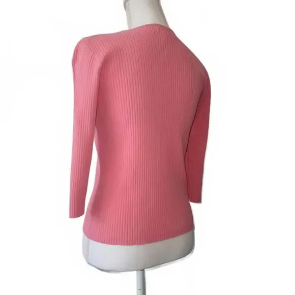 August Silk Vintage Ribbed Knit Womens 3/4 Sleeve Top Blouse Light Pink M - Picture 3 of 7